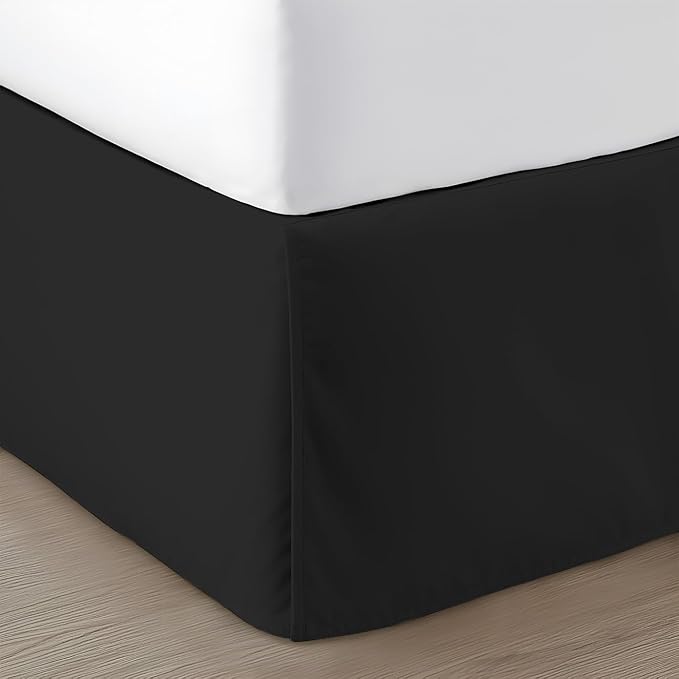 SGI bedding 17 inch Drop Bed Skirt Queen Size - Platform Style with Secure Fit, Classic Tailored Look, Elegant Pleated Style Dust Ruffle, Split Corners, Wrinkle Resistant Microfiber - Black
