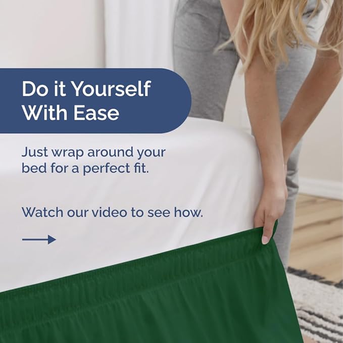 Wrap Around Dust Ruffle Bed Skirt - Emerald - for Queen Size Beds w/ 15 Inch Drop - Easy Fit Elastic Strap - Adjustable Pleated Bedskirt w/Brushed Fabric - Wrinkle Free - for Women, Men, Kids & Teens