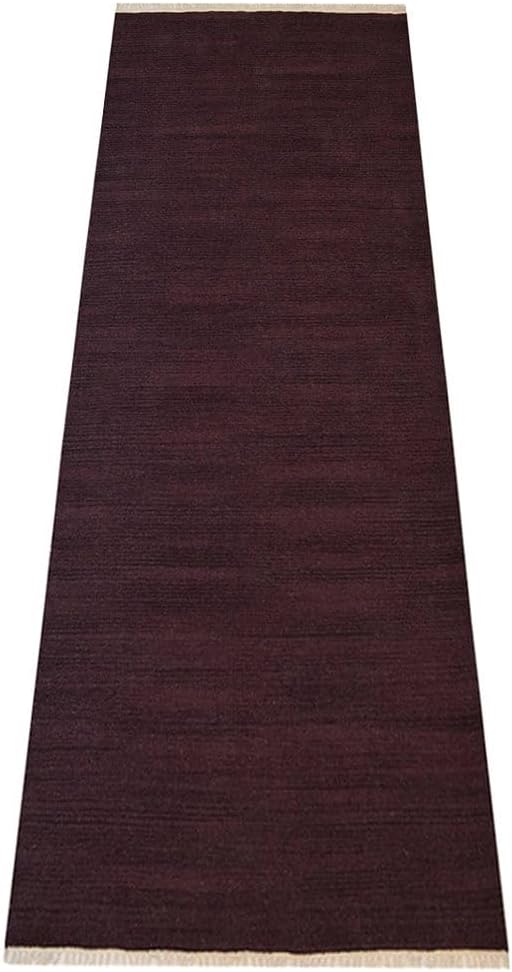 Rugsotic Carpets Hand Woven Flat Weave Kilim Wool ECO-Friendly Area Rugs - 2'6''x8', Runner Shape, Plum Color, Solid Plain Design, Low Pile Handmade Area Rugs for Living Room, Bed Room (D00111)