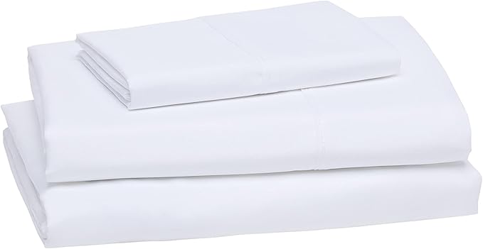 Amazon Basics Lightweight Breathable Wrinkle-Free Brushed Microfiber 3-Piece Bed Sheet Set with 14-Inch Deep Pockets,Twin,Bright White,Solid,(Pack of 4)