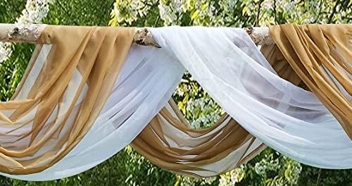 Warm Home Designs Set of 2 White & Caramel Gold Canopy Bed Curtains in 55 x 216 Inch Size. 2 Queen Bed Canopy Curtains Can Be Turned Into Kids Bed Tent or Bed Canopy for Girls. BE White & Gold 216"