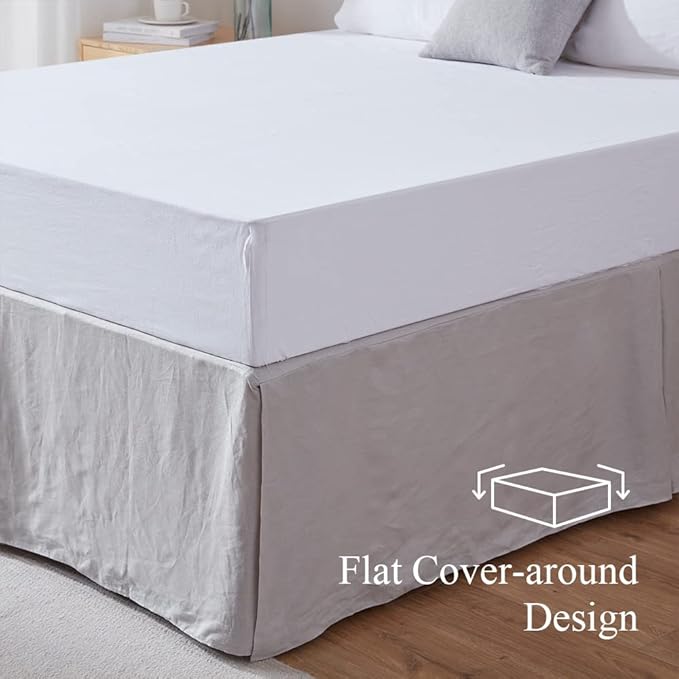 Simple&Opulence Belgian Linen Bed Skirt with Classic 14 inch Tailored Drop Dust Ruffle, Easy Fit Breathable Premium Natural Flax- Basic Grey, King