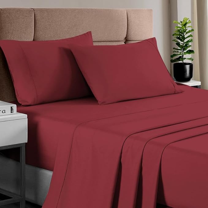Pizuna Pure 100% Cotton Sheets Twin Size, Luxurious 400 Thread Count Long Staple Cotton Sateen Sheets with 15inch Deep Pocket (Combed Rio Red Sheet Twin)