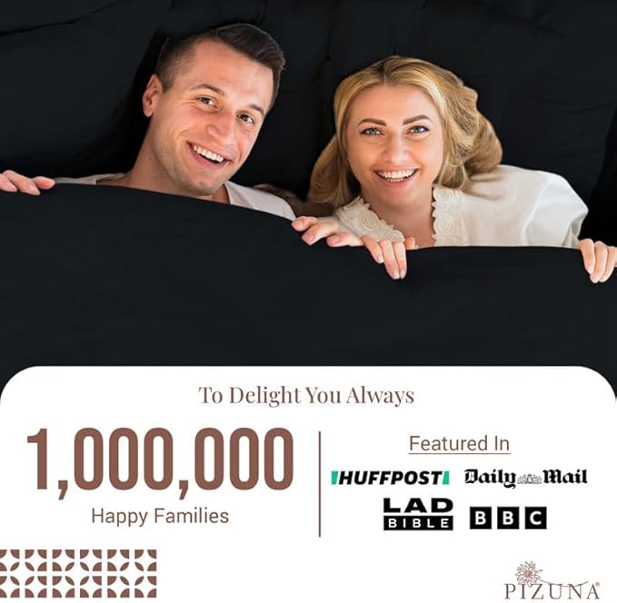 Pizuna Pure 100% Cotton Sheets Queen Size, Luxurious 400 Thread Count Long Staple Cotton Sateen Sheets with 15inch Deep Pocket (Combed Black Cotton Queen Sheet Set)