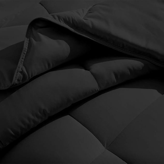 H&H Decor Luxurious & Super Soft 1 Piece Comforter 300 GSM & 4 Pcs Sheet Set 100% Egyptian Cotton 1000 Thread Count Pattern Solid (Twin, Black,Solid)