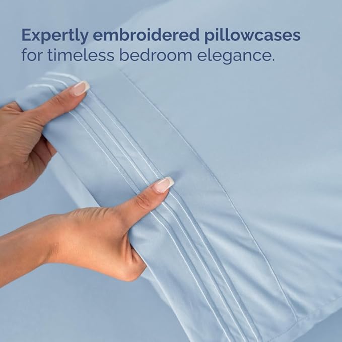 Full XL Size 4 Piece Sheet Set - Comfy Breathable & Cooling Bed Sheets Set - Hotel Luxury Bedding for Women, Men, Kids, Teens, Boys & Girls - Deep Pockets, Soft, Wrinkle Free - Oeko-Tex - Light Blue