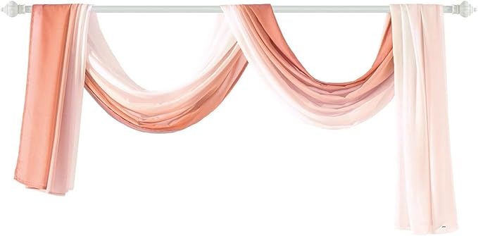 NAPEARL Ombre Window Scarf Valance, Romantic Gradient Voile Scarf Valance for Ceremony Backdrop, Wedding Arch, Kids Bedroom, Decorative Swag Curtain 144 Inches