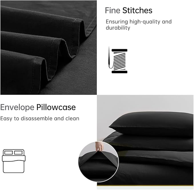 JELLYMONI Cotton Duvet Cover California King - 100% Washed Cotton Linen Like Textured Comforter Cover, 3 Pieces Soft Bedding Set with Zipper Closure (Black, Cal King 104"x98")