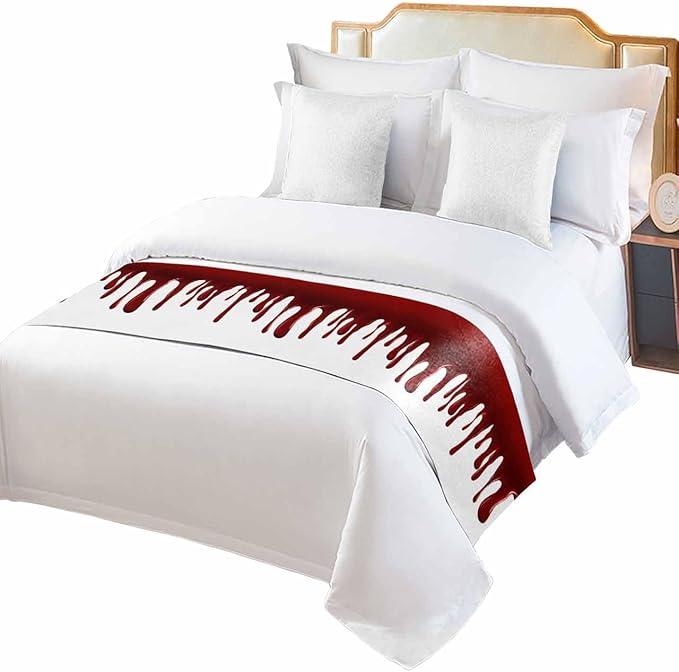 Halloween Blood Pattern Bed Runners for Bedroom Hotel,Decorative Bedding Scarf Horror Dark Red Fluid Style Bed End Blanket Bedding Runner Scarves for Twin Size Bed,71x20in