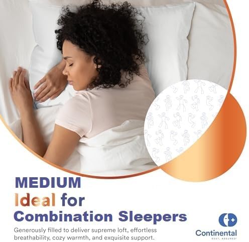 Continental Bedding Siberian Goose Down Pillow 800 Fill Power White Goose Down 400 Thread Count 100% Cotton Shell Soft Medium Firm Loft Options Handcrafted in USA