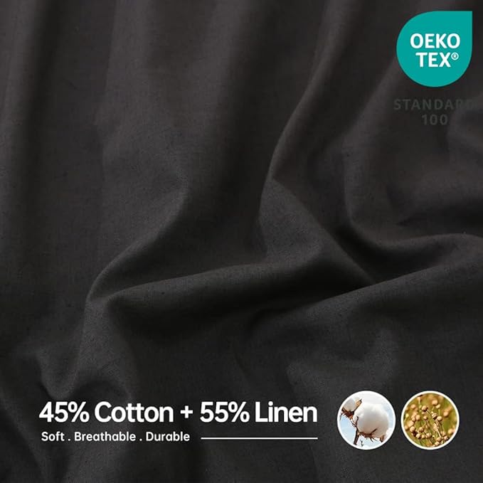 Simple&Opulence Belgian Linen Sheet Set Solid Color - 4 Pieces (1 Flat Sheet, 1 Fitted Sheet & 2 Pillowcases) Natural Flax Cotton Blend Soft Breathable Farmhouse Bedding - Queen Size, Dark Grey