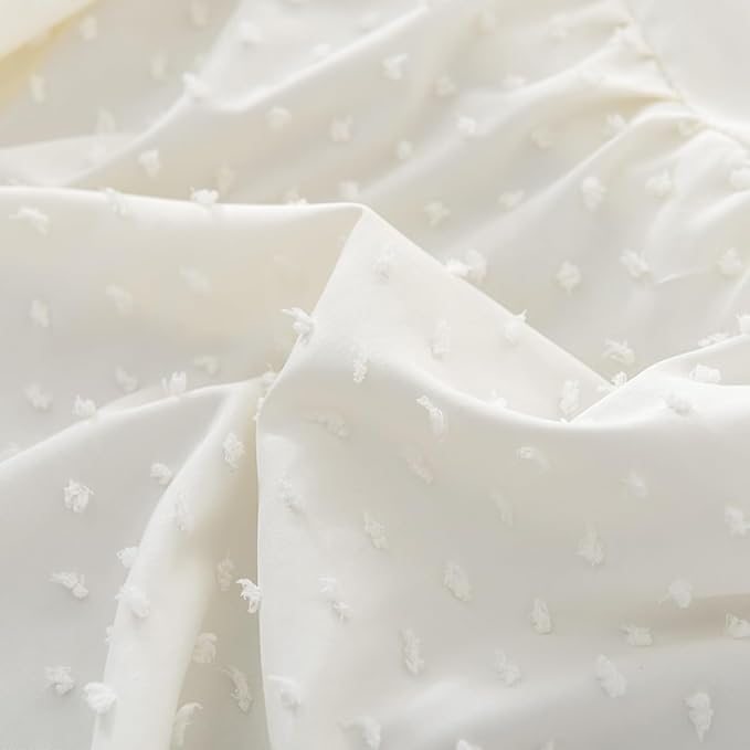 Tufted Dot Bed Skirt King Size Ruffled Bed Skirt with Split Corners, 18 Inch Drop Dust Ruffle Bed Skirts with Platform, Ivory