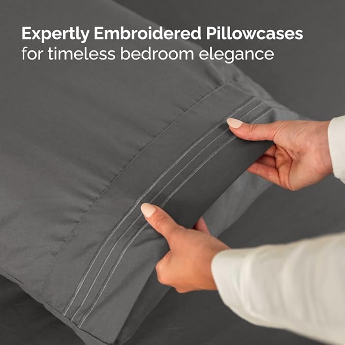 Full XL Size 4 Piece Sheet Set - Comfy Breathable & Cooling Bed Sheets Set - Hotel Luxury Bedding for Women, Men, Kids, Teens, Boys & Girls - Deep Pockets, Soft & Wrinkle Free - Oeko-Tex - Charcoal