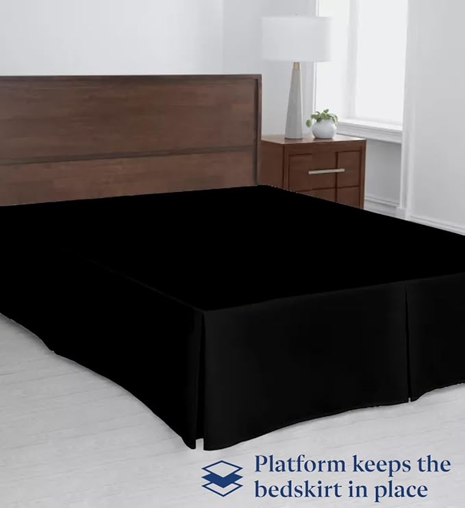 SKY BEDDINGS Luxury Pleated Queen Bed Skirt with Split Corners - 14 Inch Tailored Drop - Pleated Dust Ruffle - Wrinkle-Free 100% Microfiber - Easy Fit, Soft & Durable - Black