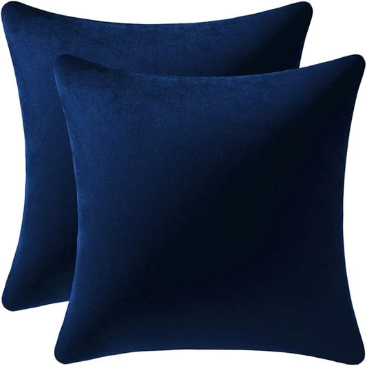 Euro Sham Covers 24x24 Navy Blue: Pack of 2 Cozy Soft Velvet Square Modern Luxury Decorative Throw Pillow Cases for Sofa Couch Living Room Bed Home Decor
