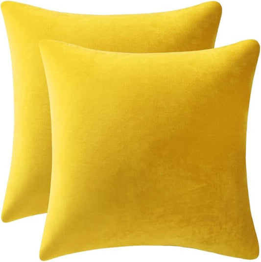 Euro Sham Covers 24x24 Yellow: Pack of 2 Cozy Soft Velvet Square Modern Luxury Decorative Throw Pillow Cases for Sofa Couch Living Room Bed Home Decor