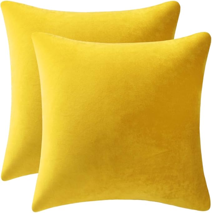 Throw Pillow Covers 16x16 Yellow: Pack of 2 Cozy Soft Velvet Square Modern Luxury Decorative Throw Pillow Cases for Sofa Couch Living Room Bed Home Decor