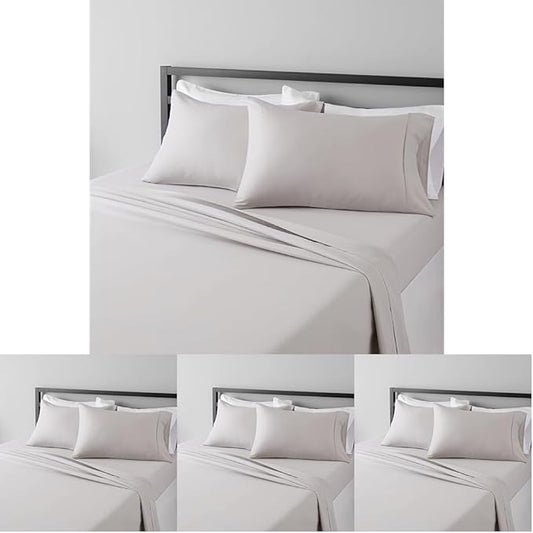 Amazon Basics Lightweight Super Soft,Breathable,Wrinkle-Free,Brushed Microfiber 4-Piece Bed Sheet Set with 14-Inch Deep Pockets,King,Light Gray,Solid,(Pack of 4)