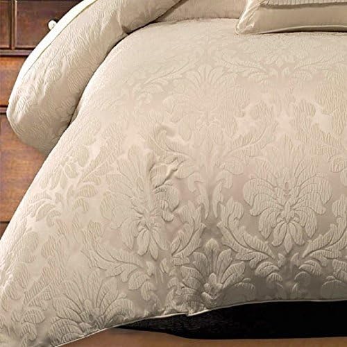 Royal Hotel Bedding Luxury 7 Piece Sara Jacquard Duvet Cover Set (Comforter Cover), Corner Ties with Duvet Cover and Button Closure, King/Cal King Size, Beige