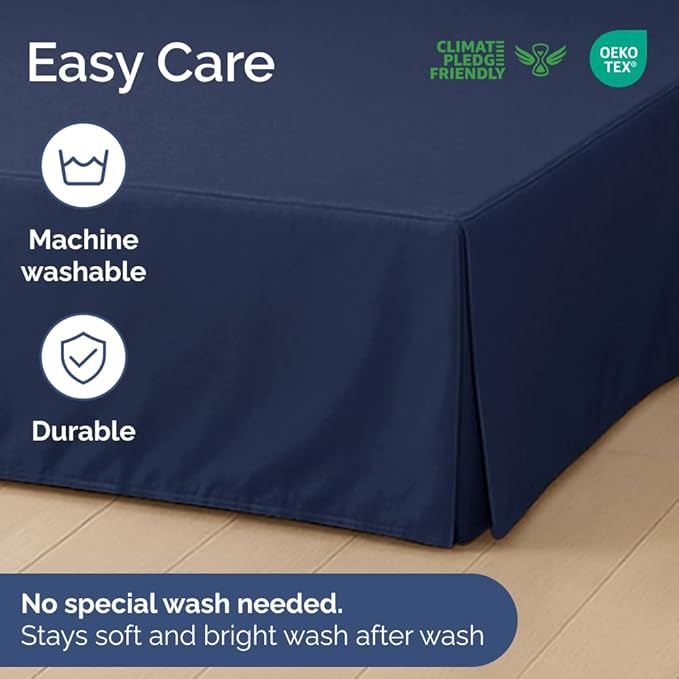 Pleated Bed Skirt Queen Size - 3 Sided Pleated Bed Skirt Queen - Ultra-Soft, Easy Fit with 12 Inch Tailored Drop - Hotel Quality, Wrinkle Free & Fade Resistant - for Women, Men, Kids & Teens - Navy