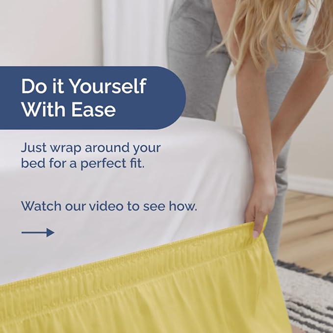 Wrap Around Dust Ruffle Bed Skirt - Yellow - Twin/Twin XL Size Beds with 12 Inch Drop - Easy Fit Elastic Strap - Adjustable Pleated Bedskirt w/Brushed Fabric - Wrinkle Free - Women, Men, Kids & Teens