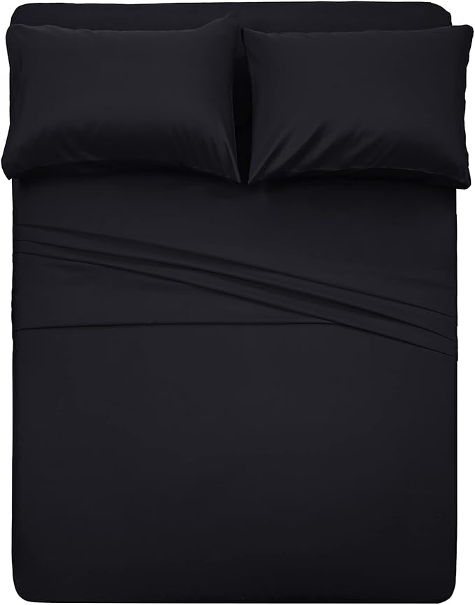 Twin XL Sheets Set Black - Extra Soft Cooling Bed Sheets 4 Piece Hotel Luxury 1800 Bedding Sheets & Pillowcases - 1 Flat Sheet,1 Fitted Sheet and 2 Pillow Cases - Deep Pocket up to 16"