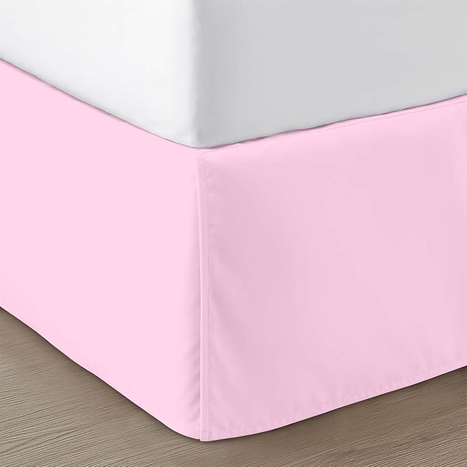 SGI bedding 15 inch Drop Bed Skirt Queen Size Platform Style with Secure Fit, Classic Tailored Look, Elegant Pleated Style Dust Ruffle, Split Corners, Wrinkle Resistant Microfiber - Pink