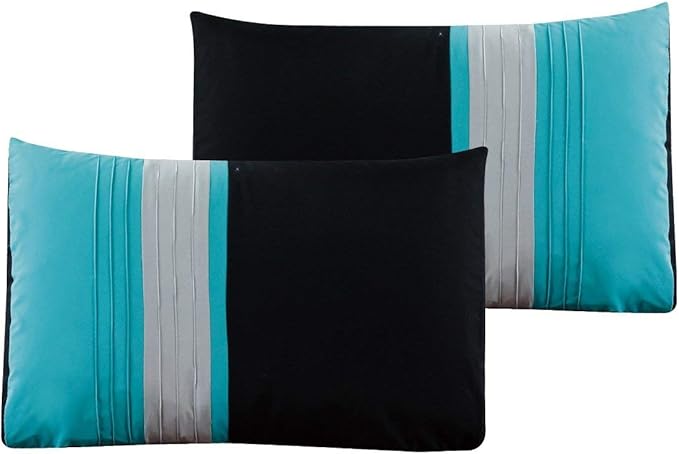 Chezmoi Collection Napa 7-Piece Luxury Leaves Scroll Embroidery Bedding Comforter Set (Full, Teal Blue/Gray/Black)
