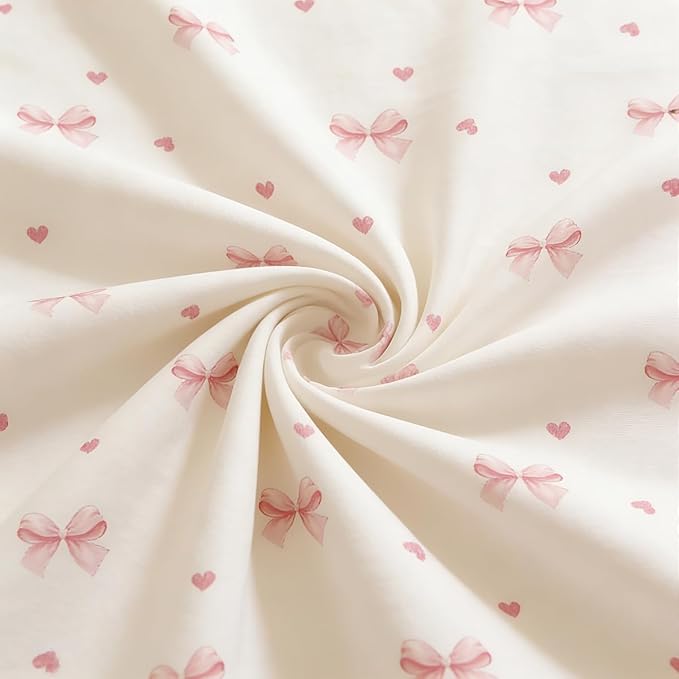 Nayoroom Pink Bow Duvet Cover Queen Size Coquette Pink Heart Duvet Cover 3 Pieces Soft Lightweight Microfiber Kids Girls Cute Aesthetic Dorm Bedding Set