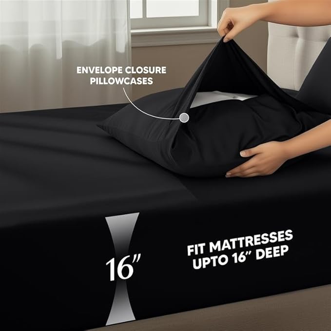 Utopia Bedding King Sheet Set – 4 Piece Bed Sheets for King Size Bed, Soft and Breathable Microfiber, Includes 1 Fitted Sheet, 1 Flat Sheet and 2 Pillowcases (Black)