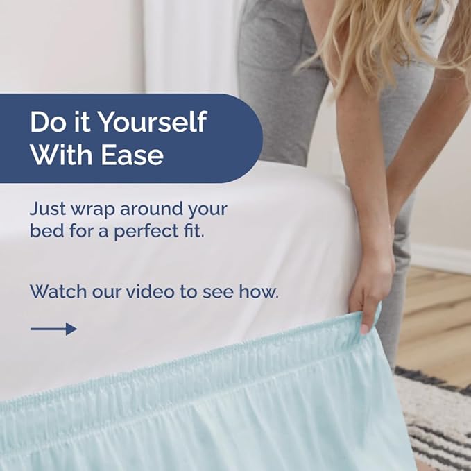 Wrap Around Dust Ruffle Bed Skirt - Ice Blue - for King Size Beds w/ 15 Inch Drop - Easy Fit Elastic Strap - Adjustable Pleated Bedskirt w/Brushed Fabric - Wrinkle Free - for Women, Men, Kids & Teens