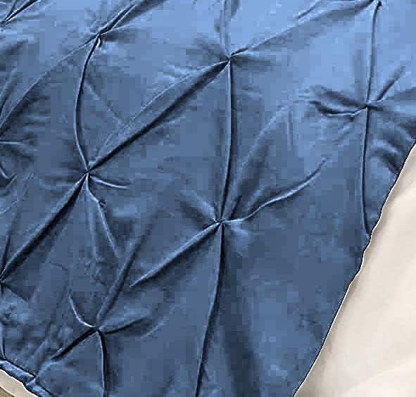 Bed Runner Set - 100% Pure Cotton 800 Thread Count - Luxury 1 Pinch Pleated Bed Runner and 2 Pillow Cover - 3 Piece Pinch Pleated Bed Runner Set King, Medium Blue