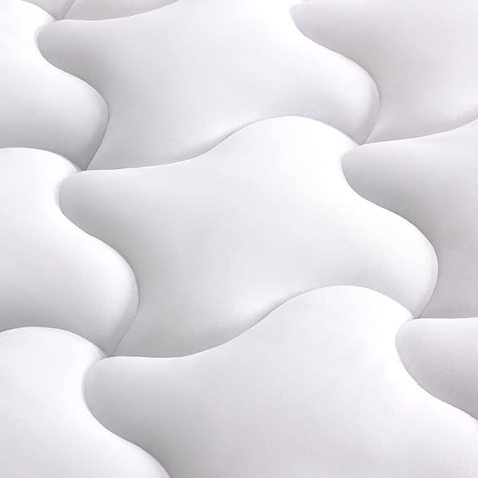 SLEEP ZONE Mattress Topper Twin Mattress Pad, Cooling Quilted Fitted Mattress Cover, Machine Washable Mattress Protector, Soft Fluffy Down Alternative, Deep Pocket 8~21 inch (White, Twin)