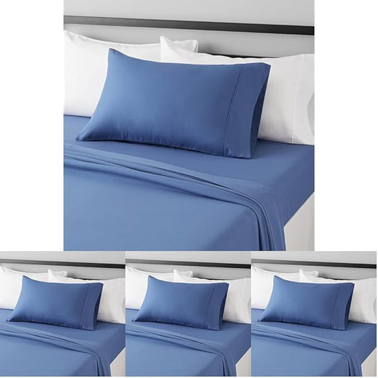 Amazon Basics Lightweight Breathable Super Soft Easy Care Wrinkle Resistant Brushed Microfiber 3-Piece Bed Sheet Set with 14-Inch Deep Pockets,Twin,Dutch Blue,Solid,(Pack of 4)