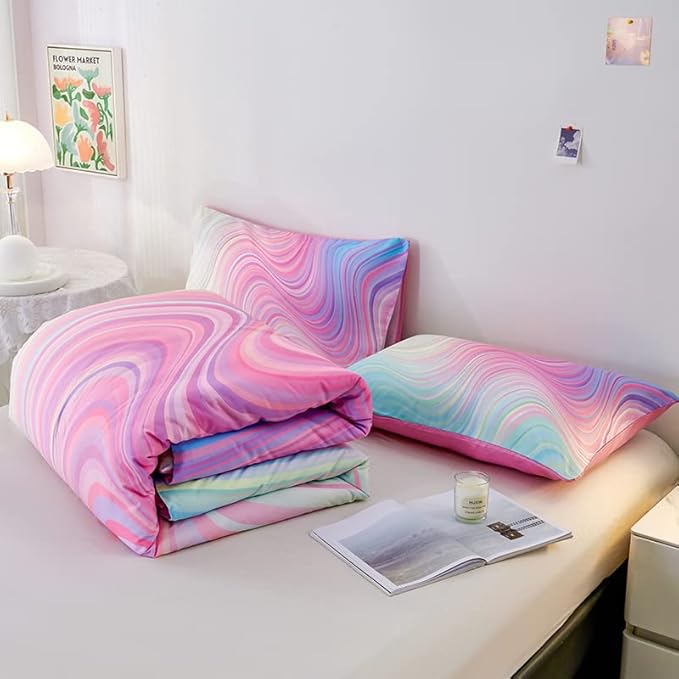 Girls Pink Comforter King,Pink Bedding Set for Girls,Tie Dye Comforter Set,Kids Comforter Set for Girl,Teen Bedding King with 2 Pillowcases,Rainbow Comforter Sets