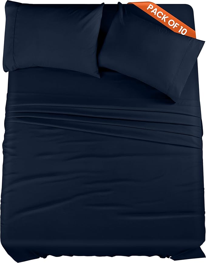 Utopia Bedding Full Size Sheet Set - Bulk Pack of 10 Bed Sheets Set - Soft Brushed Microfiber - Deep Pockets - Shrinkage & Fade Resistant - Easy Care (Navy)