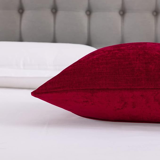AMBERIS 2 Pillowcases (45×45cm)(Without Insert) Red, Chenille Soft No Fading Modern 2 Pillowcases (Without Insert)