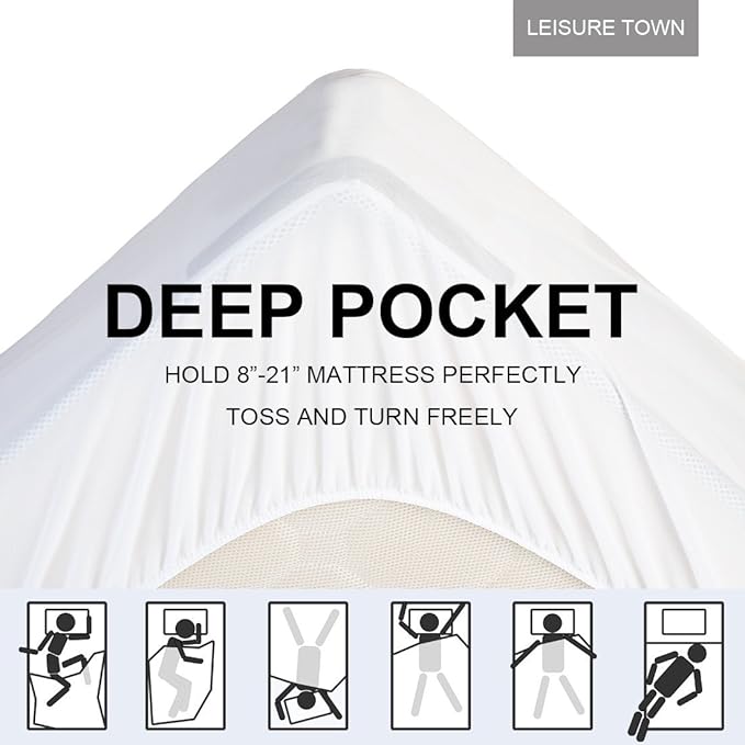 LEISURE TOWN Cotton Mattress Pad Queen Size Fitted Quilted Mattress Cover Pillow Top Mattress Topper Cooling Soft Breathable Mattress Protector with 8-21 Deep Pocket,Machine Washable (60x80 White)