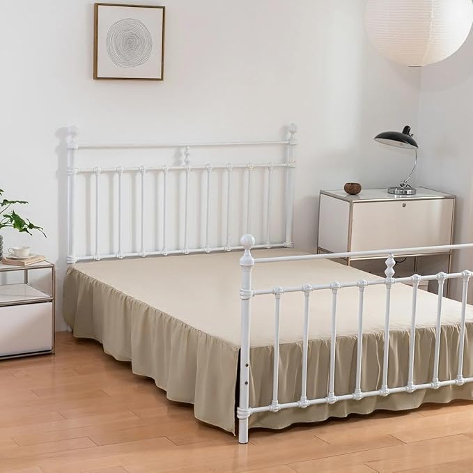 Bed Skirt Queen Size Ruffled Bed Skirts with Split Corners, 16 Inch Drop Dust Ruffle Bed Skirt with Platform - Queen, 16 Inch, Light Camel