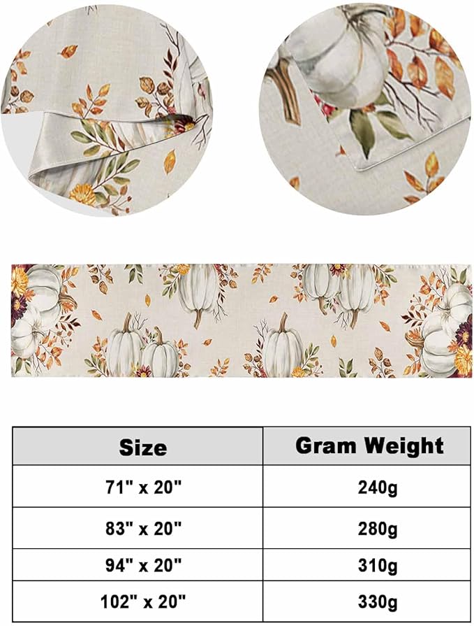 Thanksgiving Pumpkin Fall Maple Leaf Watercolor Bed Runners for Bedroom Hotel,Decorative Bedding Scarf Retro Linen Bed End Blanket Bedding Runner Scarves for Twin Size Beds,71x20in
