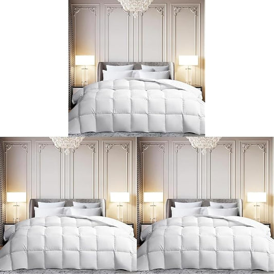 Martha Stewart White Goose Feather Down Fiber Comforter Queen Size- All Season Duvet Insert, Noiseless Fabric with 51oz Filled Luxury Cloud Fluffy Bed Comforter with 8 Corner Loops, White 90x90inch