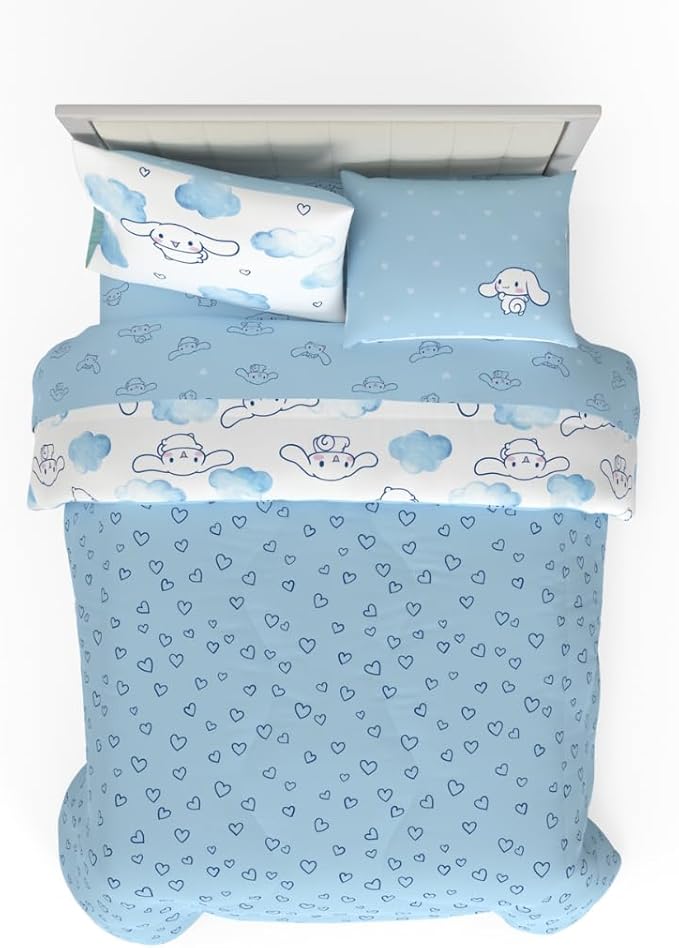 Cinnamoroll Bedding 7 Piece Super Soft Cozy Reversible Comforter and Sheet Set with Sham, Queen, (100% Official Licensed Product) by Franco