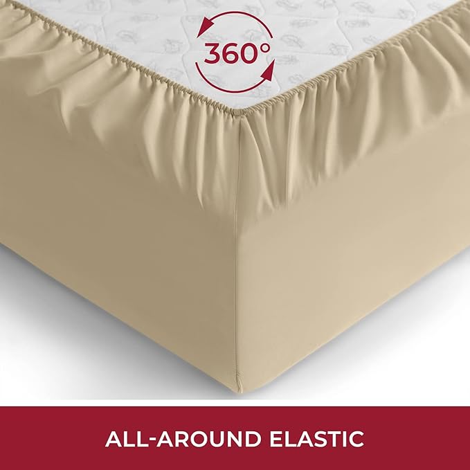 Mellanni Full Fitted Sheet - Iconic Collection Bedding Sheets with up to 16 inch Deep Pocket - Soft & Cooling - Fade & Stain Resistant - 1 PC (Full, Beige)