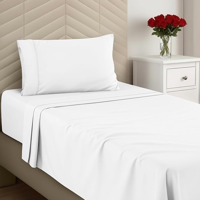 Utopia Bedding Twin Sheets Set - Brushed Microfiber - Soft Bed Sheets for Twin Size Bed Set - Includes 1 Fitted, 1 Flat, & 1 Pillow Case - Deep Pocket (White)