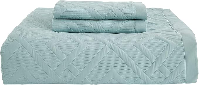 CHIXIN Quilt Queen Size - Geometric Pattern Bedspread Coverlet Set - Modern & Contemporary Style Bedding Cover, Ultrasonic Quilting, Reversible, Lightweight, 4 Piece, Seaglass
