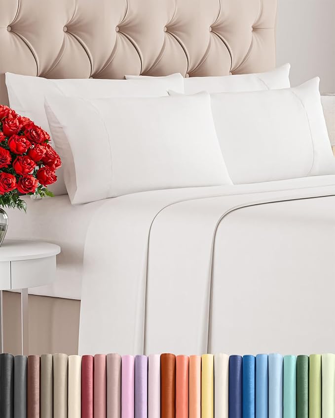 King 6 Piece Sheet Set - Comfy Breathable & Cooling - Ultra Soft Hotel Luxury Bedding Set w/ 8-16 Inch Deep Pockets - 1 Flat & 1 Fitted Sheet & 4 Pillowcases - Wrinkle Free & Easy Care - Antique White