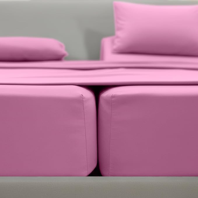 Elegant Comfort Luxurious 1500 Premium Hotel Quality Microfiber Three Line Embroidered Softest 5-Piece Bed Sheet Set, Wrinkle and Fade Resistant, Split King, Light Pink