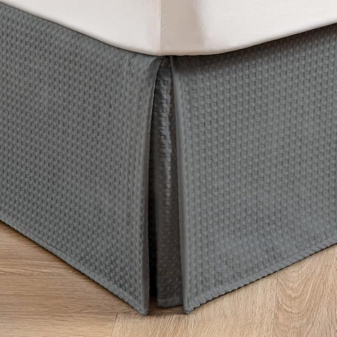 MIYE Pleated Waffle Weave Bed Skirt, Tailored Dust Ruffle 14 Inch Drop Easy Fit, Machine Washable (Dark Grey, King - 14" Drop)