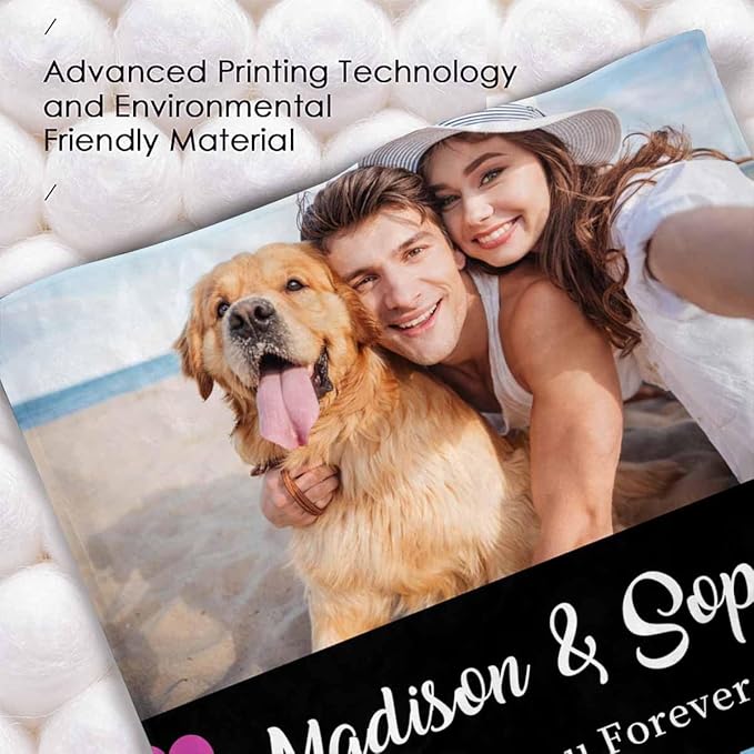 Costume Blanket with Pictures, 4 Photos Blanket Customized Personalized Photo Blanket for Valentines,Boyfriend,Dad,Mom,Friends,New Year,Birthday, 8 Sizes