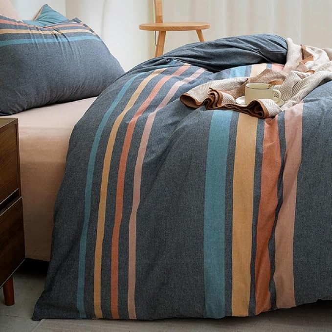 LifeTB Striped Comforter Set Full Size Multi-Colored Stripes Pattern Comforter Fluffy Bed Set 3 Pieces Lightweight Bedding Comforter Full Modern Soft Patchwork Stripe Comforter Set with 2 Pillowcases